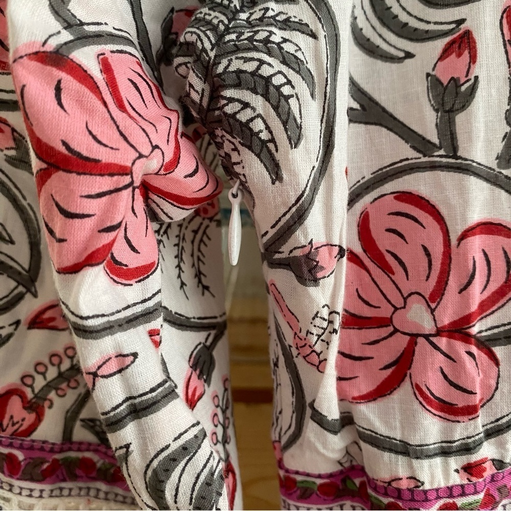 La Plage Pink White Loopy Floral Water Mill Maxi Dress XS - Picture 11 of 16